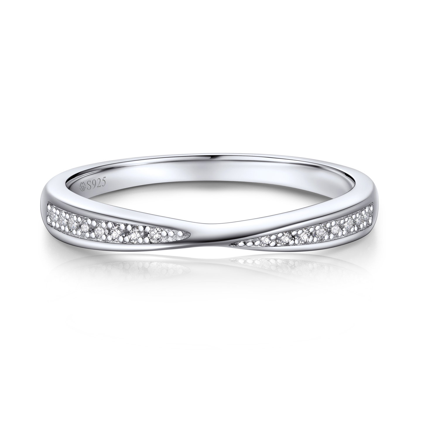 Moissanite Ribbon Eternity Wedding Ring in White Gold