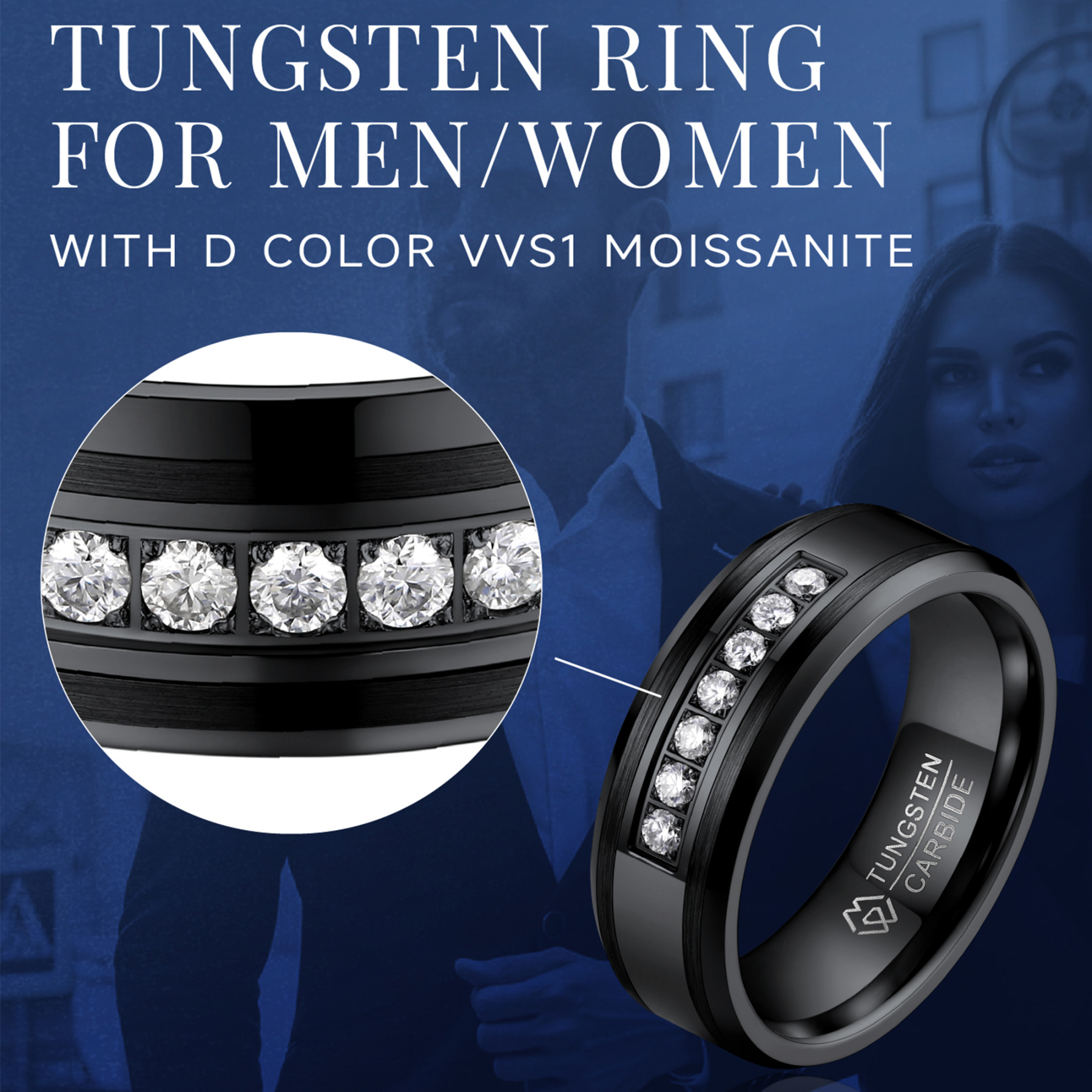 Moissanite Tungsten Carbide Wedding Ring Details - Ring Design