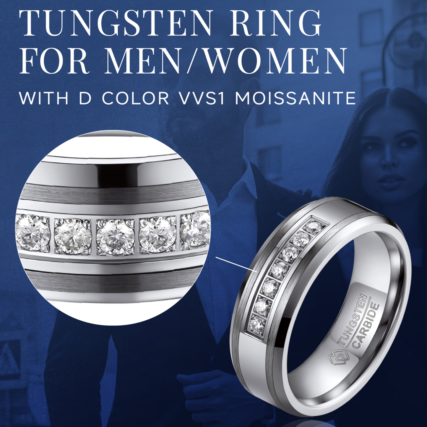 Moissanite Tungsten Carbide Wedding Ring Details - Ring Design