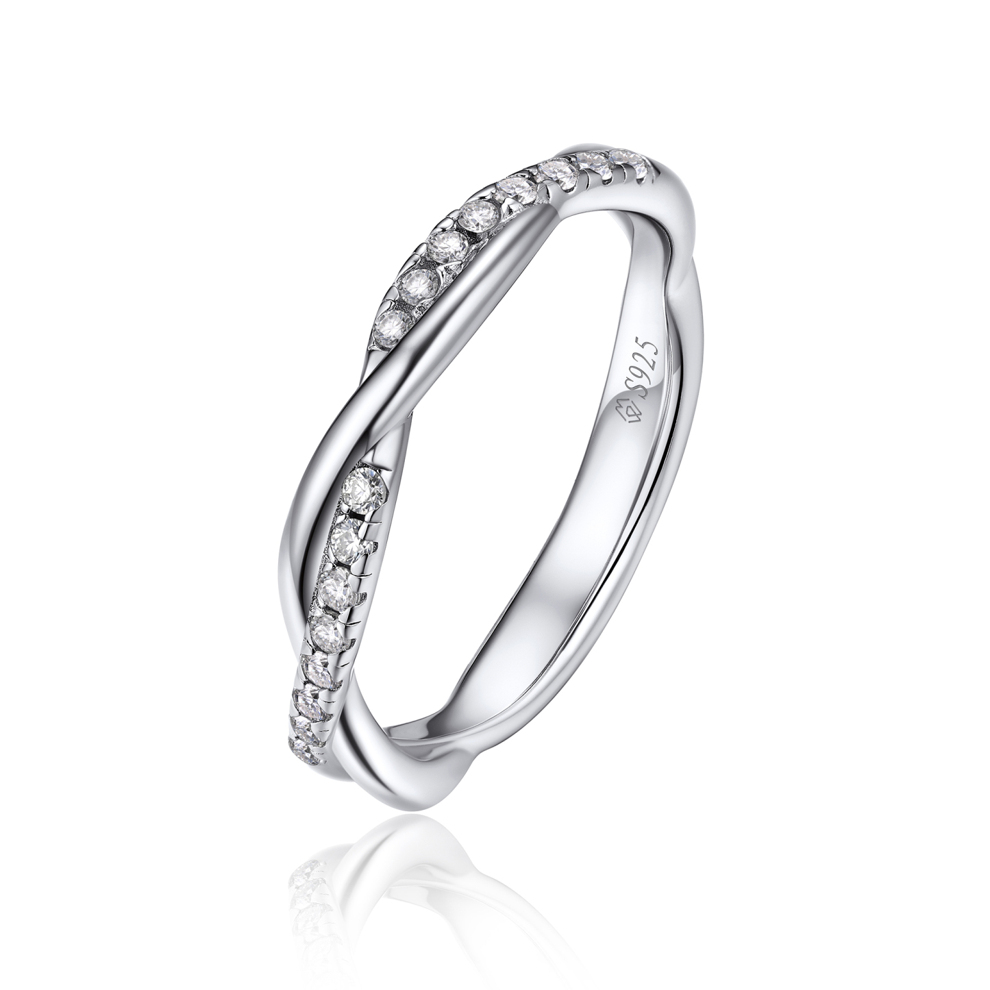 Moissanite Twisted Vine Pavé Eternity Wedding Ring in White Gold-02