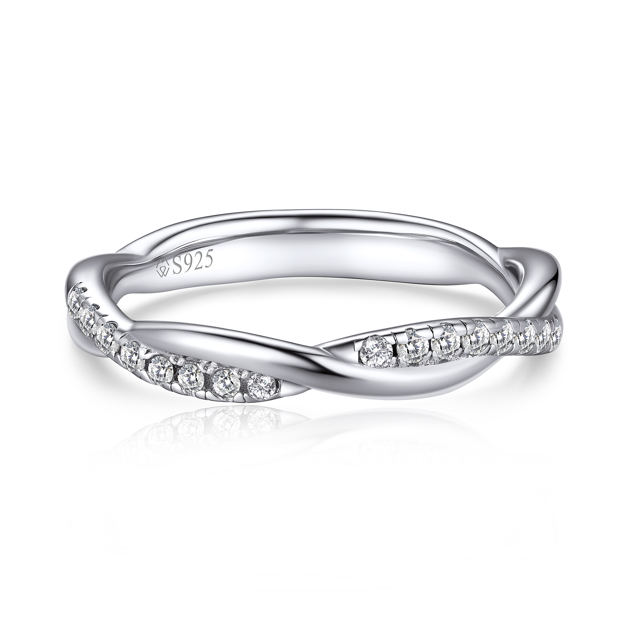 Moissanite Twisted Vine Pavé Eternity Wedding Ring in White Gold