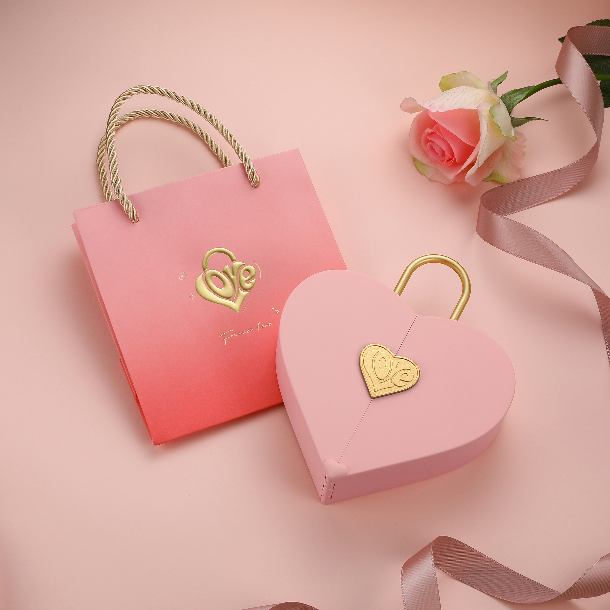 MomentWish Concentric Lock Love Heart Pink Jewelry Box-03