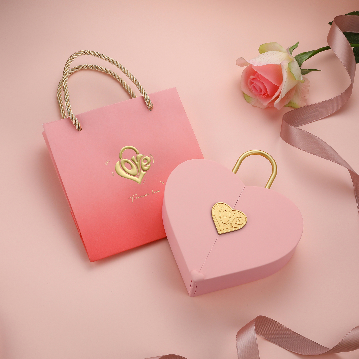 MomentWish Concentric Lock Love Heart Pink Jewelry Box-03