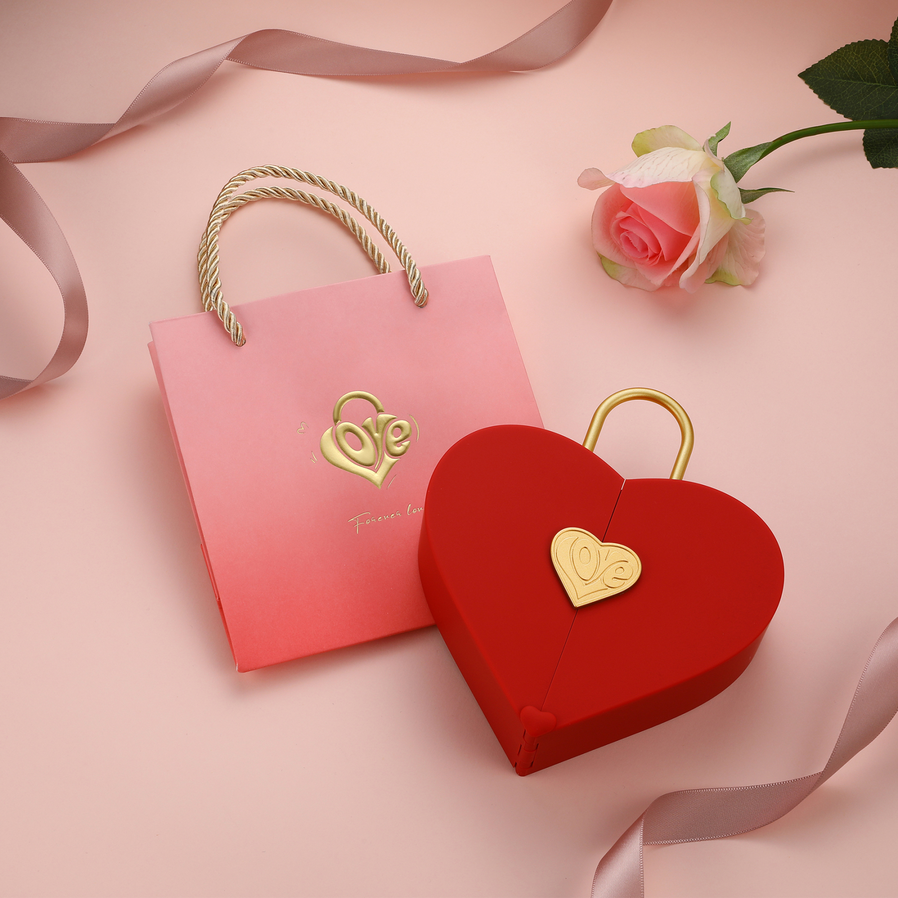 MomentWish Concentric Lock Love Heart Red Jewelry Box-03