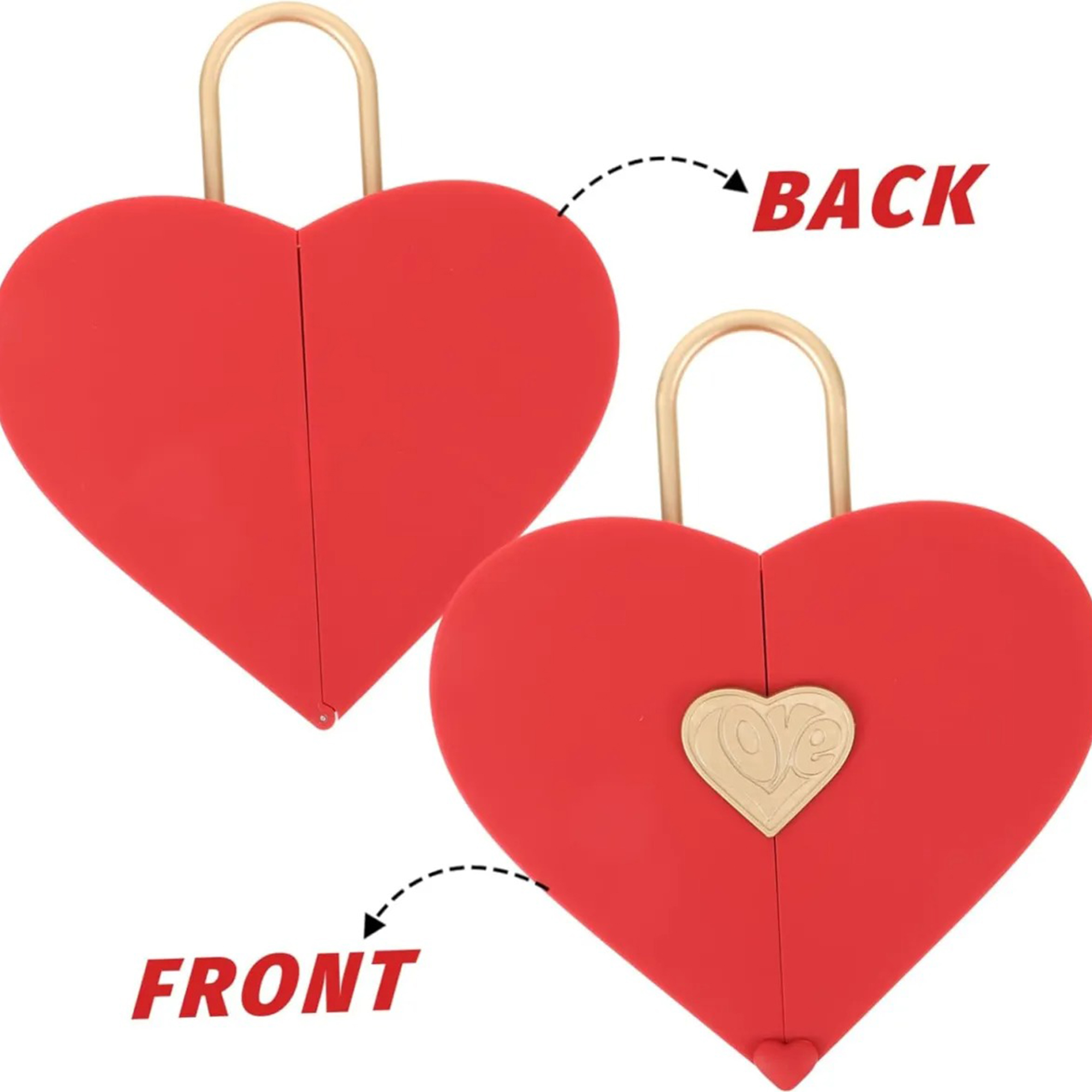 MomentWish Concentric Lock Love Heart Red Jewelry Box Details-Front and Back