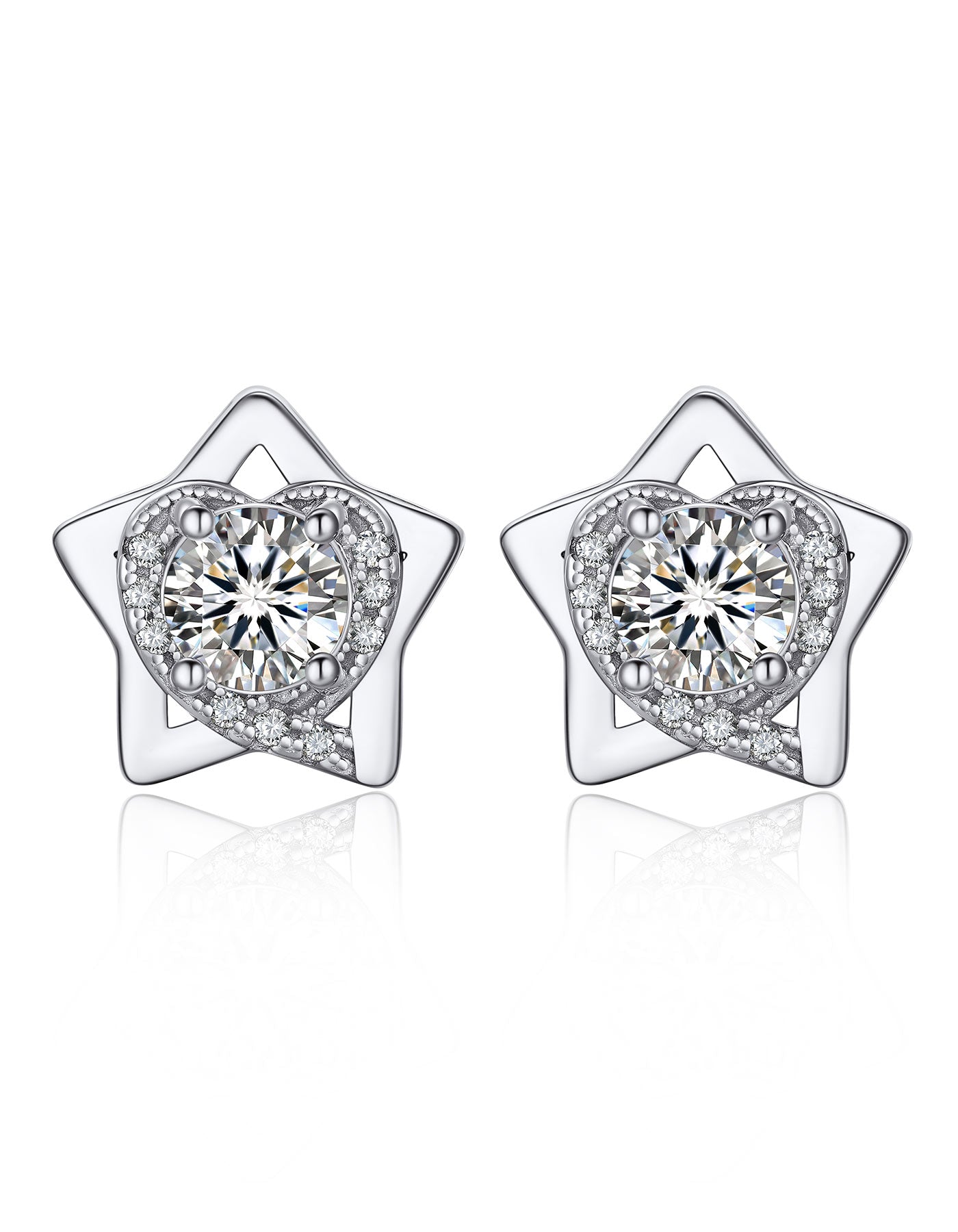 MomentWish Pentagram Moissanite Heart Earrings For Women