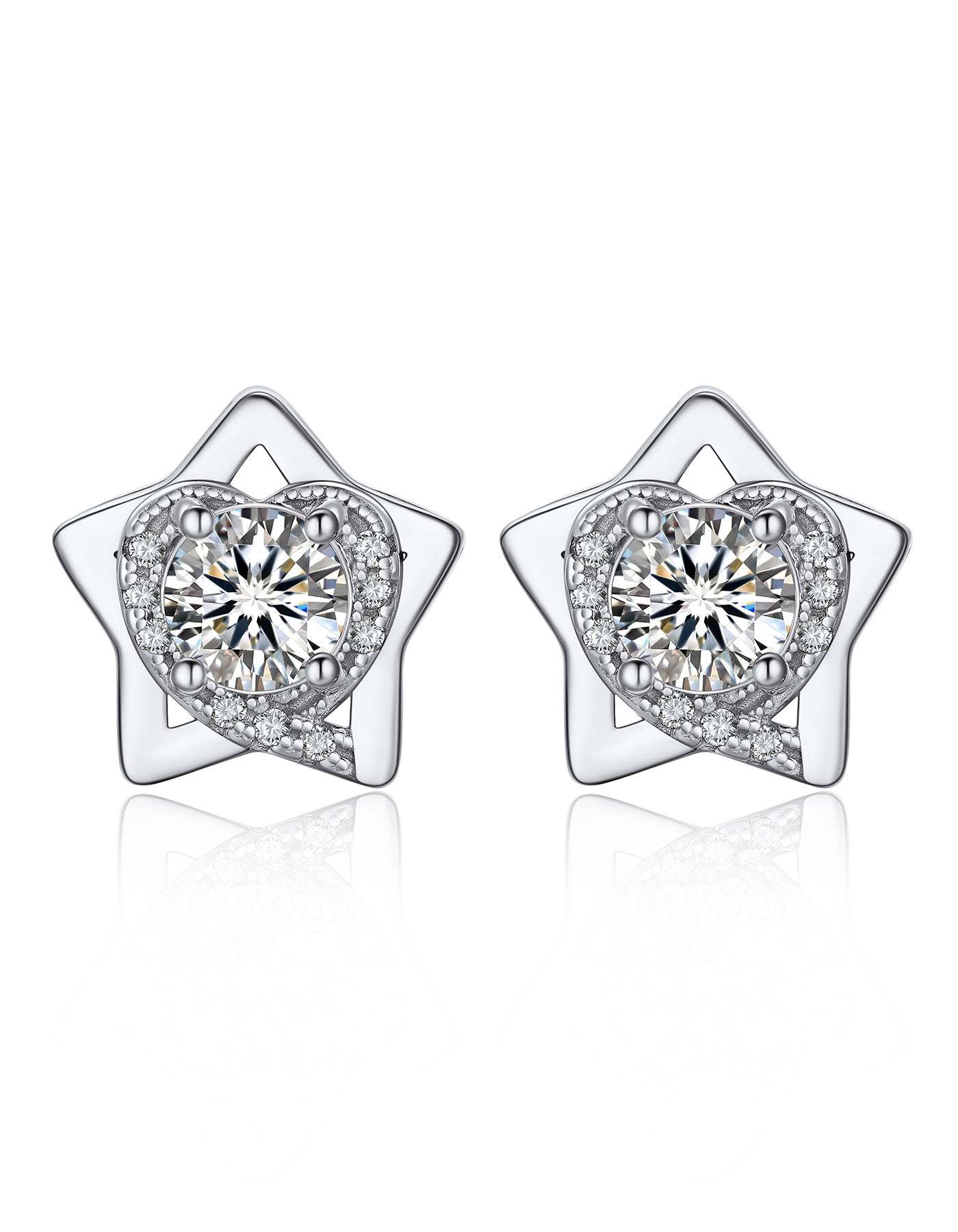 MomentWish Pentagram Moissanite Heart Earrings For Women