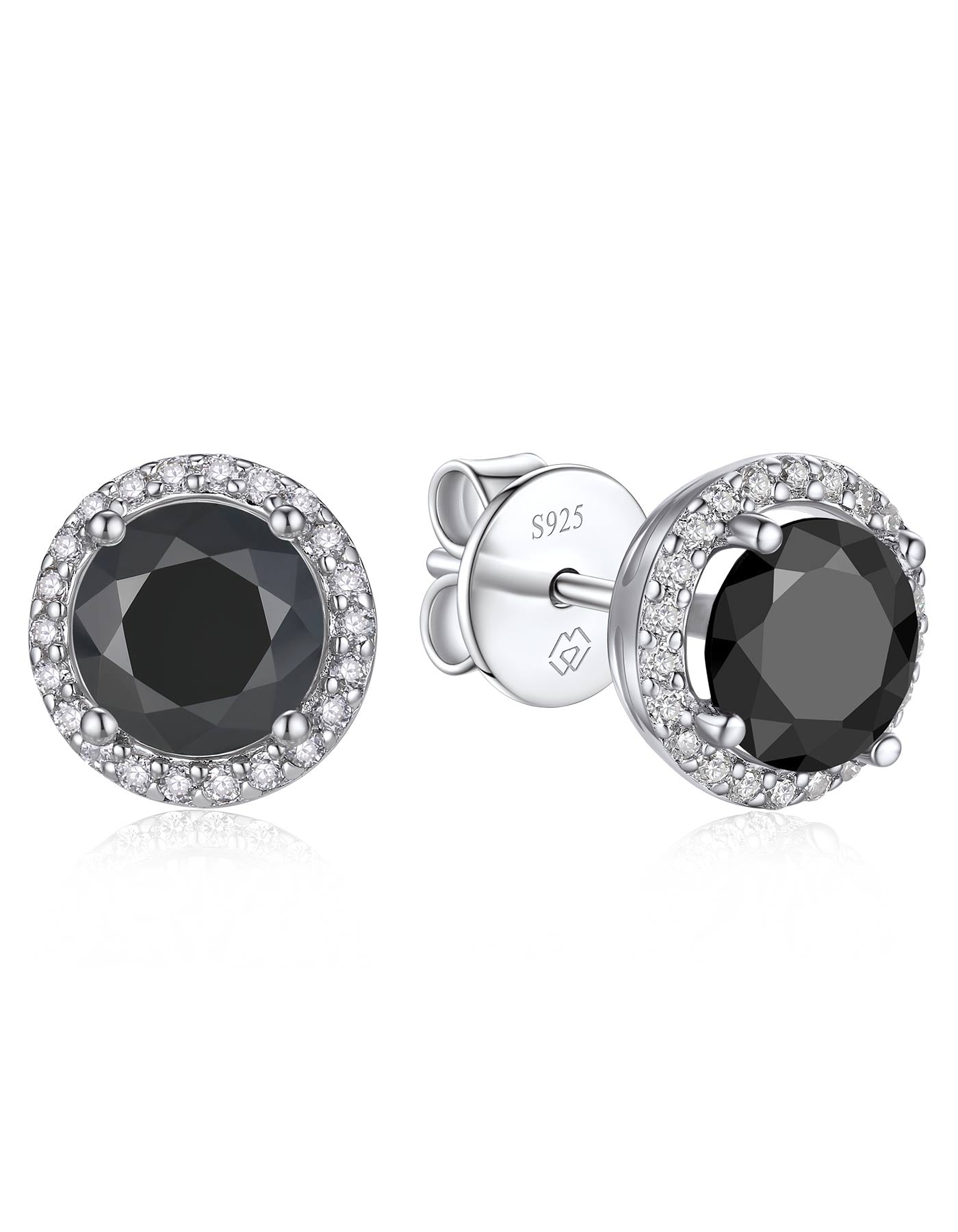 MomentWish Sterling Silver Black Halo Moissanite Stud Earrings