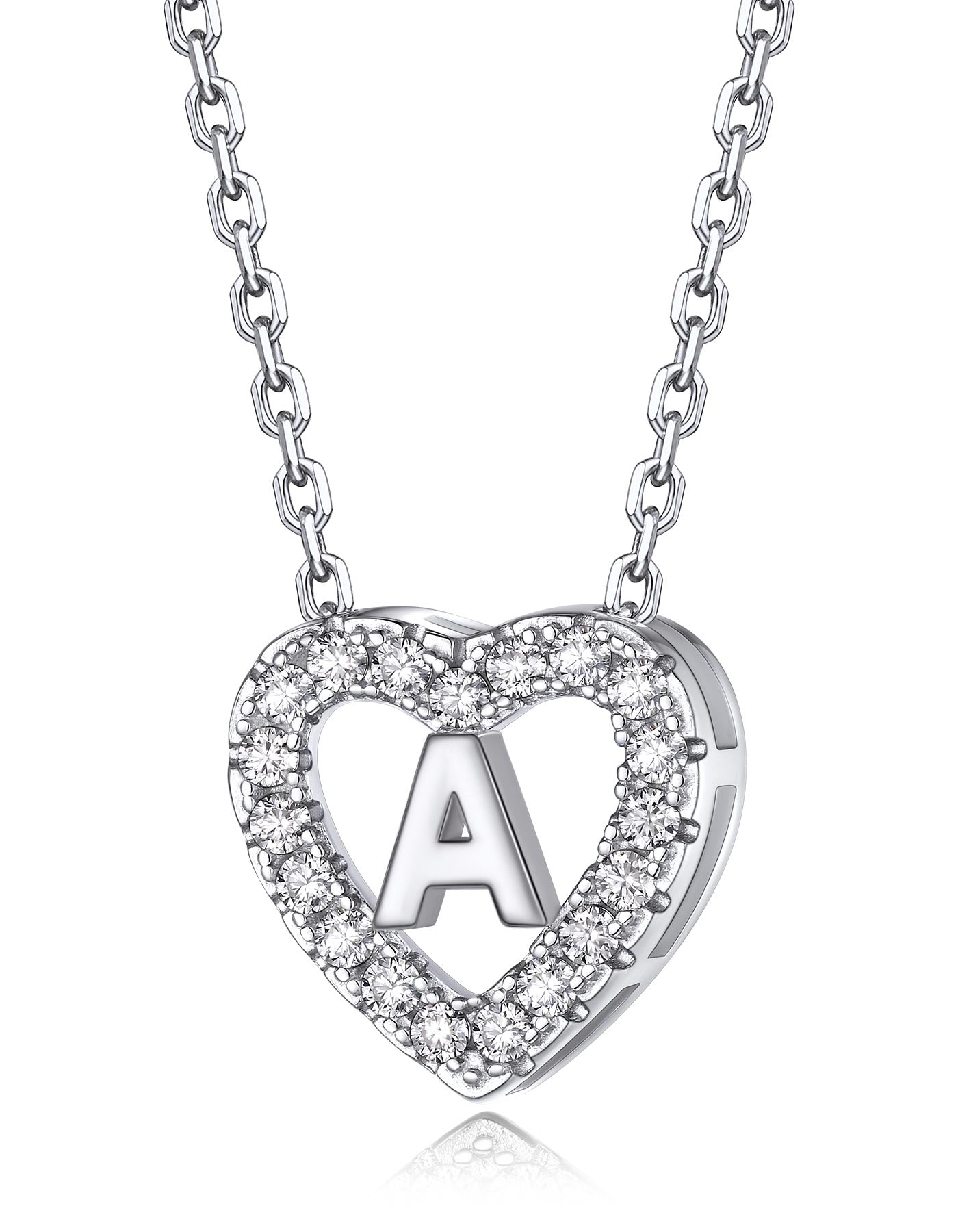 MomentWish Sterling Silver Heart Initial Necklace For Women
