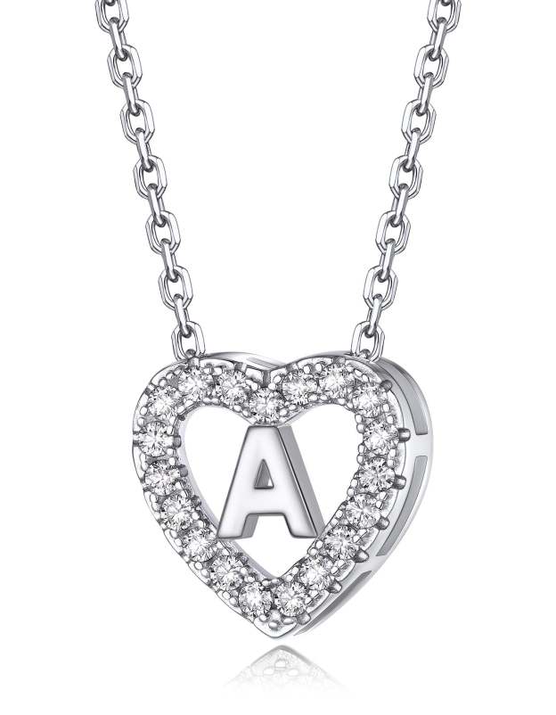 MomentWish Sterling Silver Heart Initial Necklace For Women
