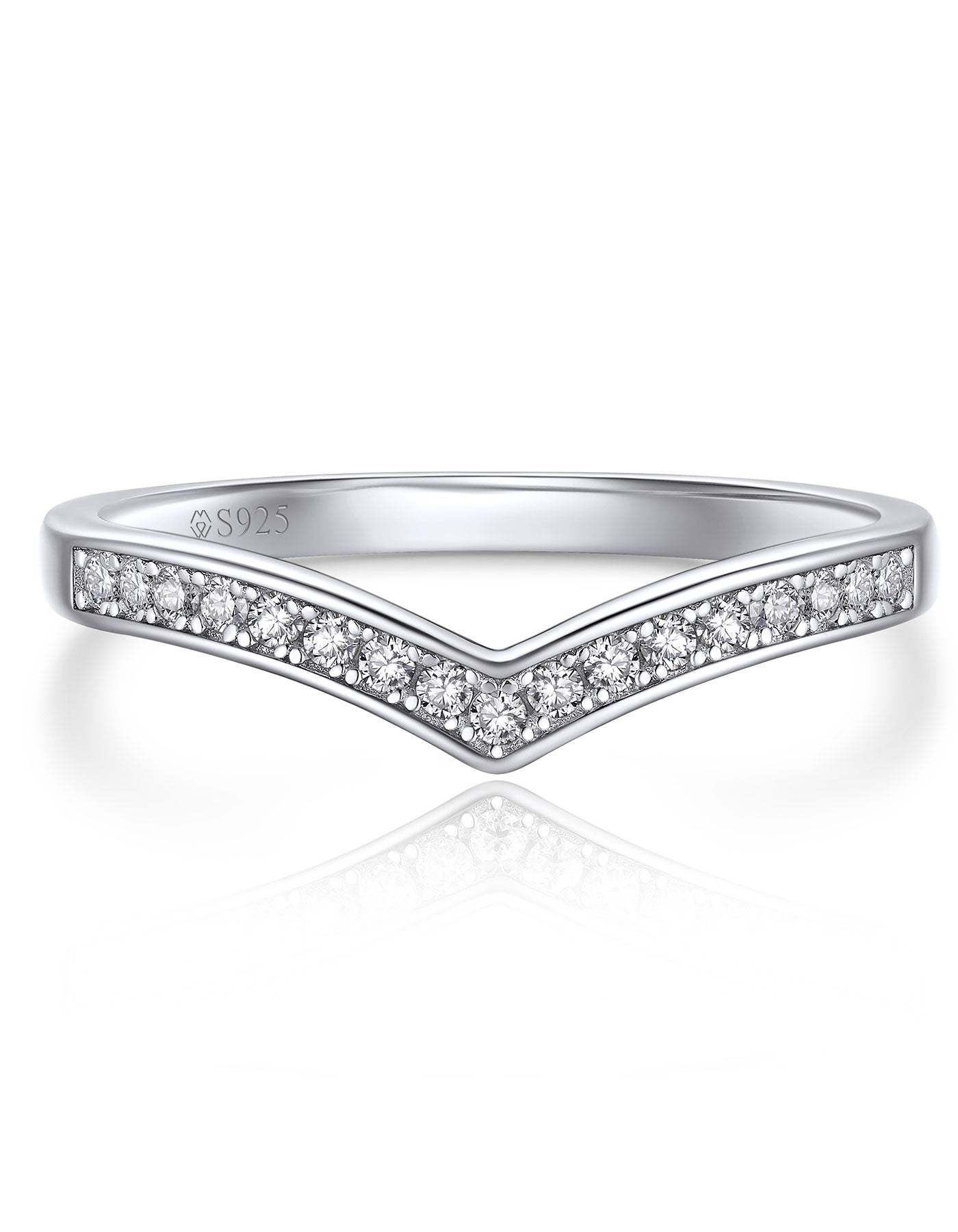 MomentWish Sterling Silver Moissanite Wishbone Ring Stackable Ring for Women