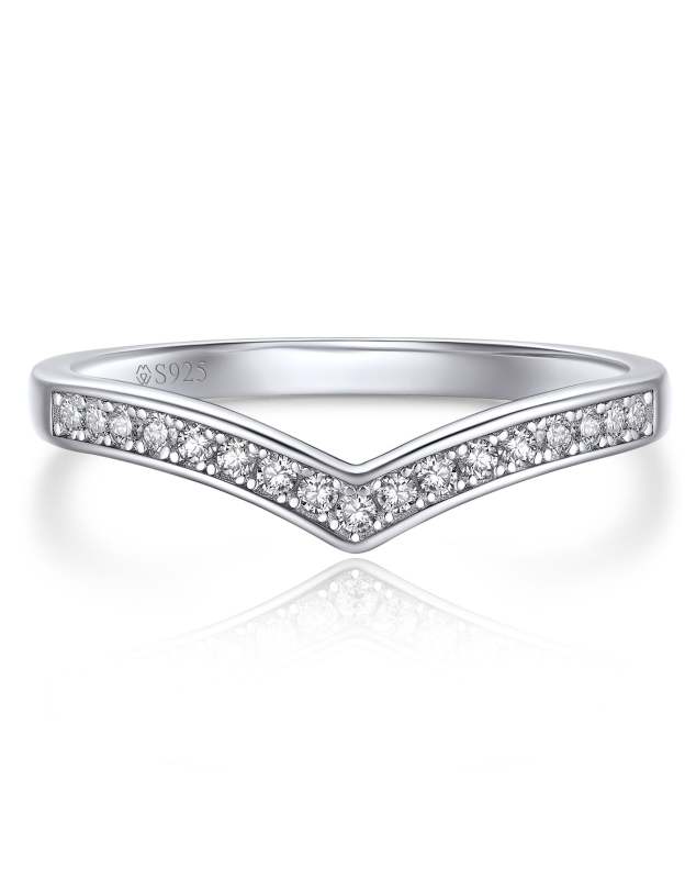 MomentWish Sterling Silver Moissanite Wishbone Ring Stackable Ring for Women