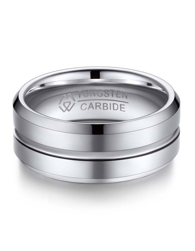 MomentWish Tungsten Carbide Groove Band Ring For Men