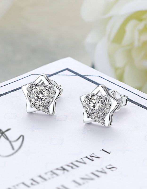 MomentWish Pentagram Moissanite Heart Earrings