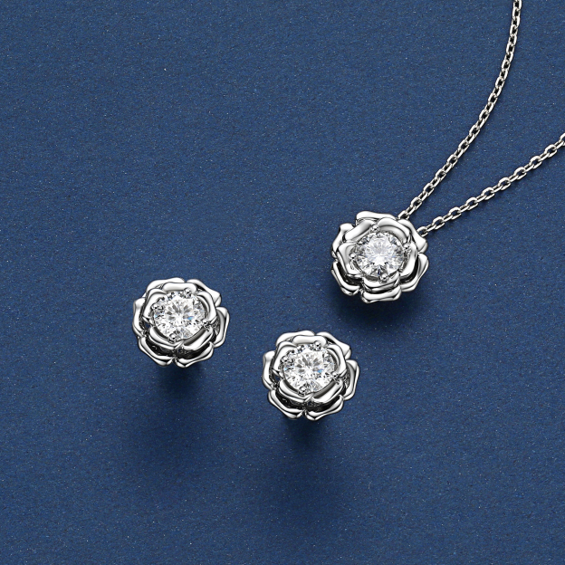 Rose Moissanite Jewery Set in White Gold