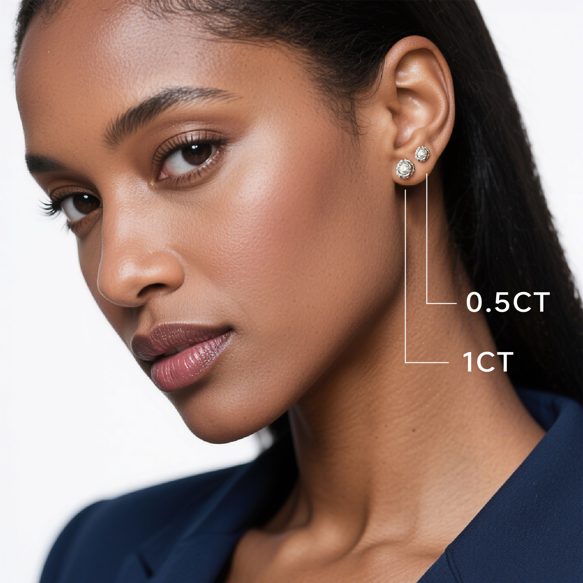 Rose Moissanite Stud Earrings for Women in White Gold in Multiple Carat Sizes