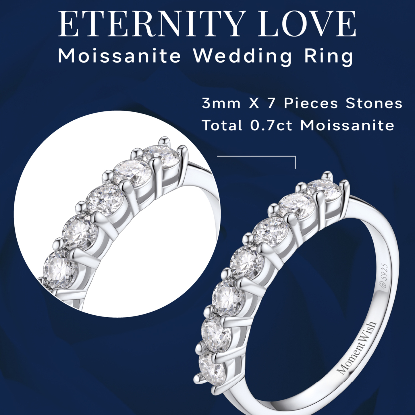 Seven-Stone Moissanite Eternity Wedding Ring in White Gold Details - Ring Design