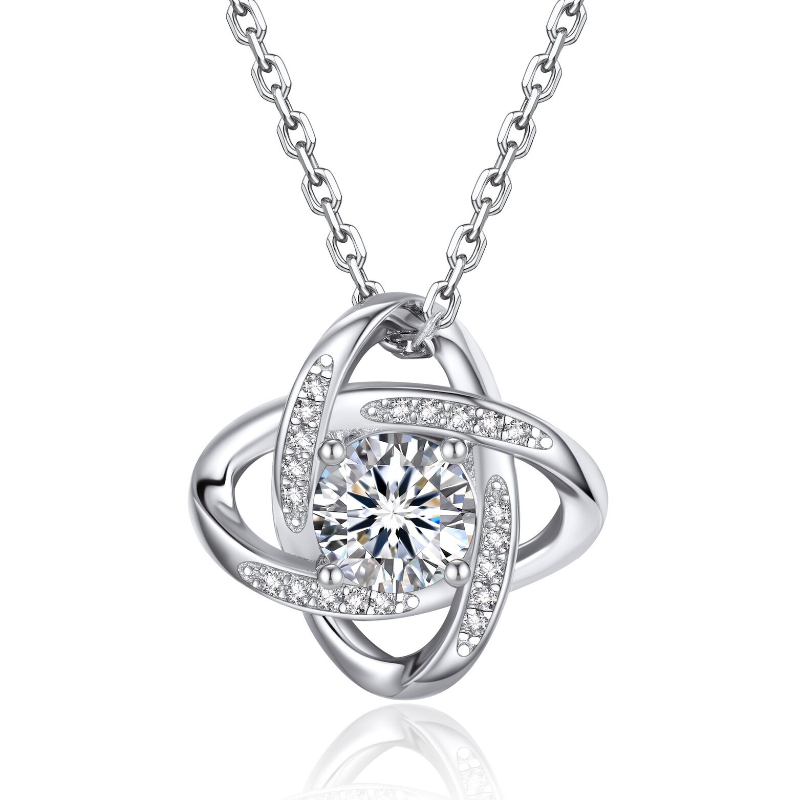 Silver Moissanite Birthstone Necklace Love Knot Pendant For Her