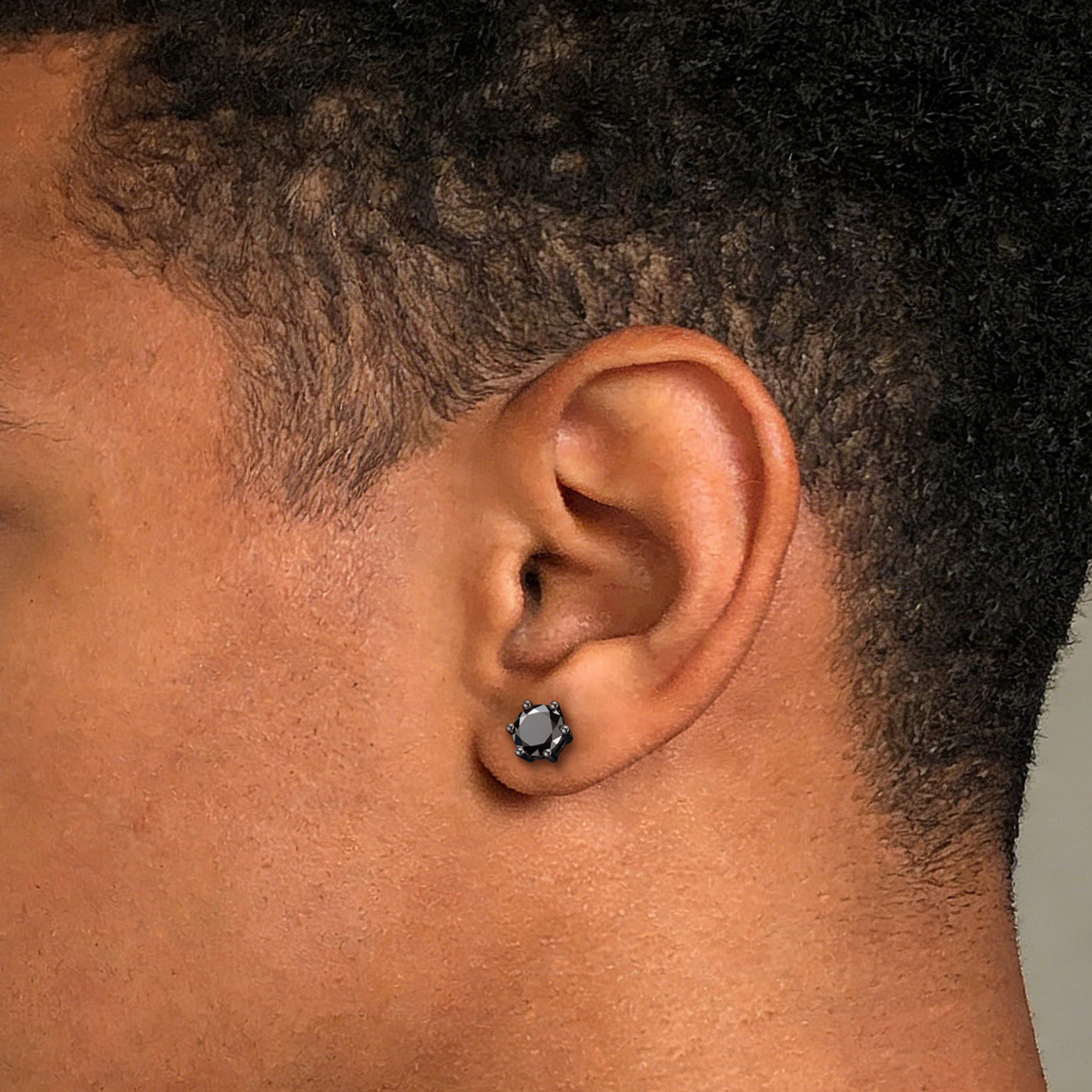 Six Prong Round Black Moissanite Stud Earrings in Black Plated for Men-02