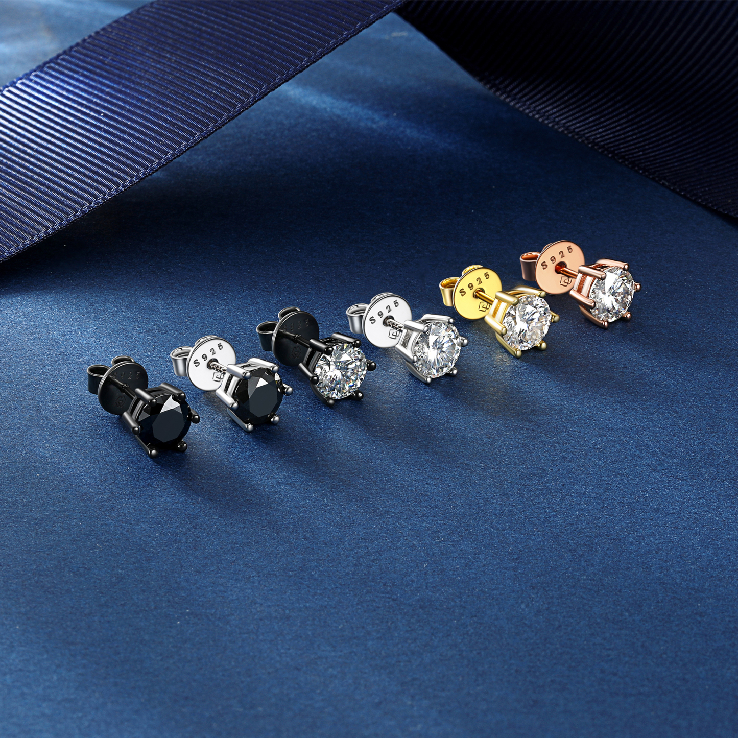 Six-Prong Round Cut Moissanite Stud Earrings in Different Colors