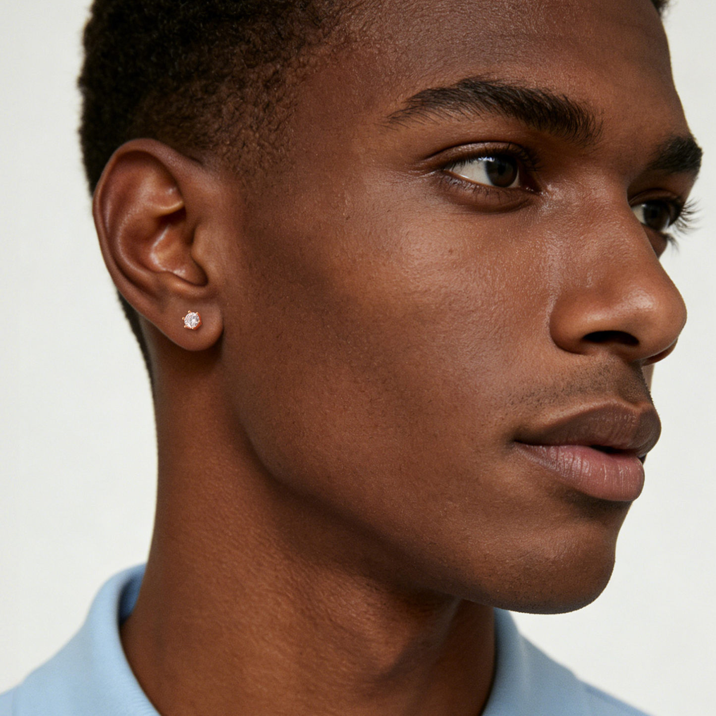 Six Prong Round Moissanite Stud Earrings in Rose Gold for Men-01