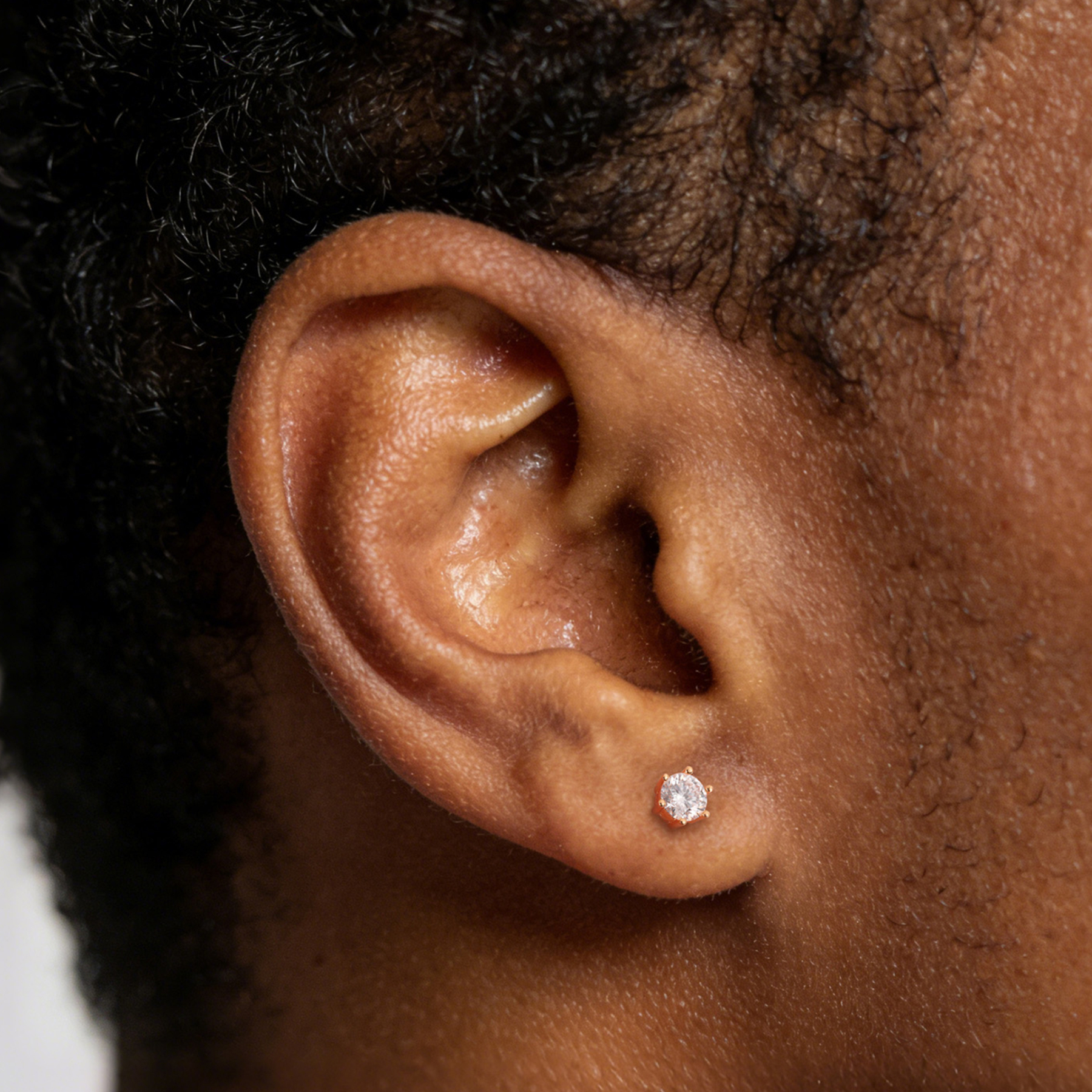 Six Prong Round Moissanite Stud Earrings in Rose Gold for Men-02