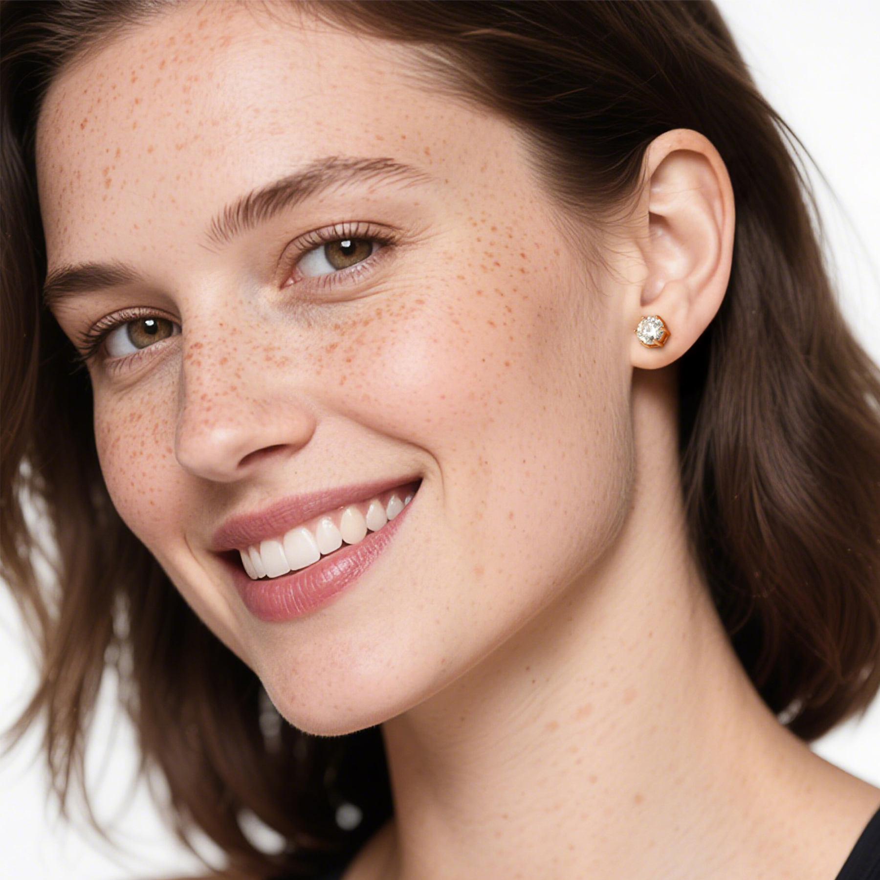 Six Prong Round Moissanite Stud Earrings in Rose Gold for Women-01