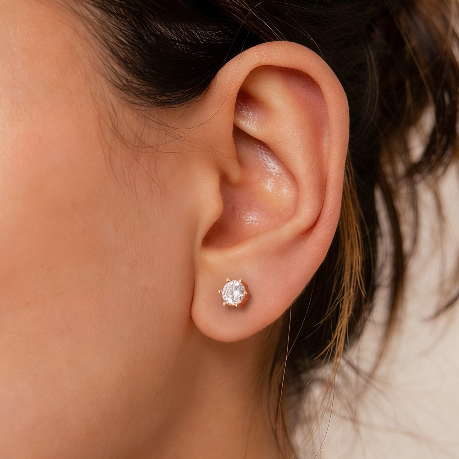 Six Prong Round Moissanite Stud Earrings in Rose Gold for Women-02