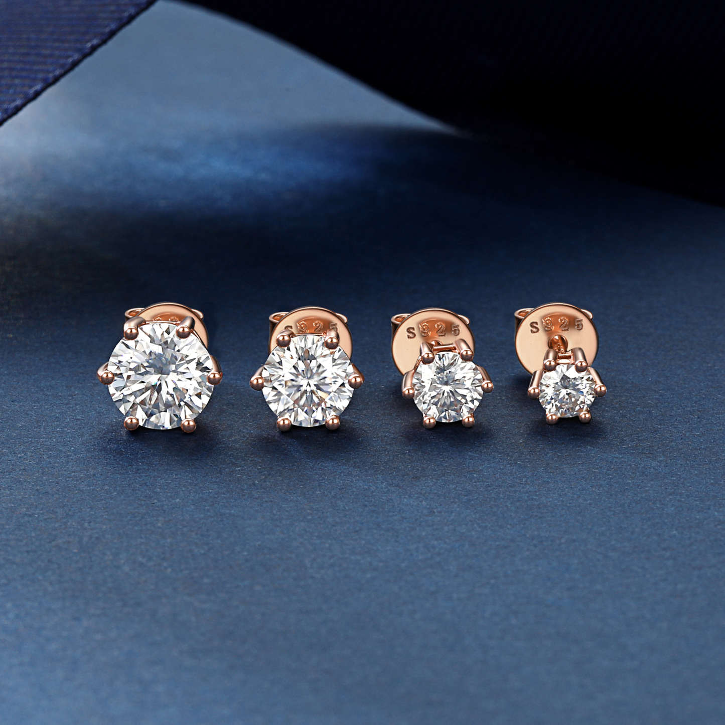 Six Prong Round Moissanite Stud Earrings in Rose Gold in Different Carats-02