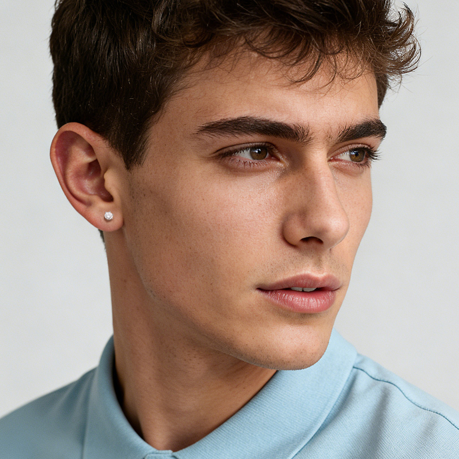 Six Prong Round Moissanite Stud Earrings in White Gold for Men-01