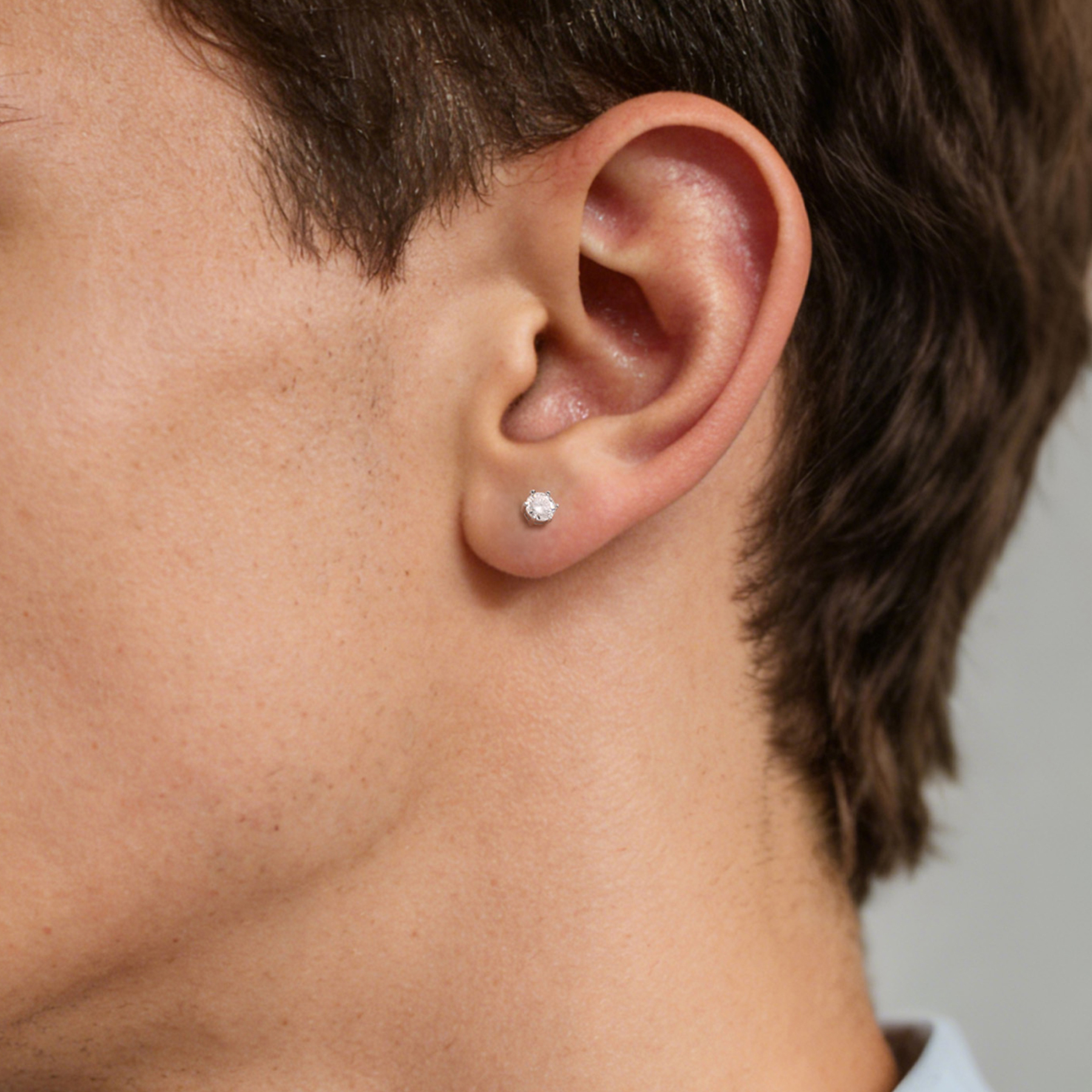 Six Prong Round Moissanite Stud Earrings in White Gold for Men-02