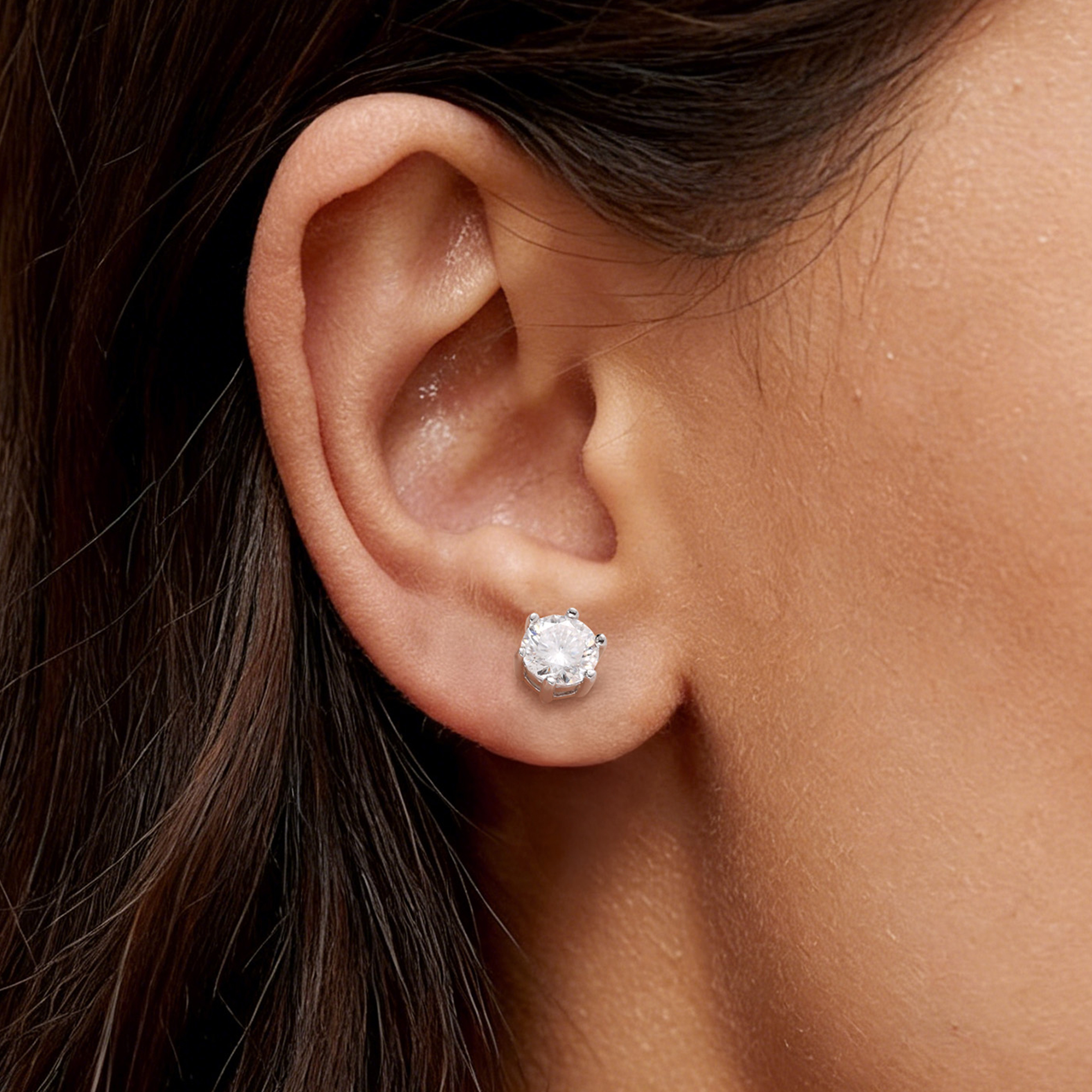 Six Prong Round Moissanite Stud Earrings in White Gold for Women-02