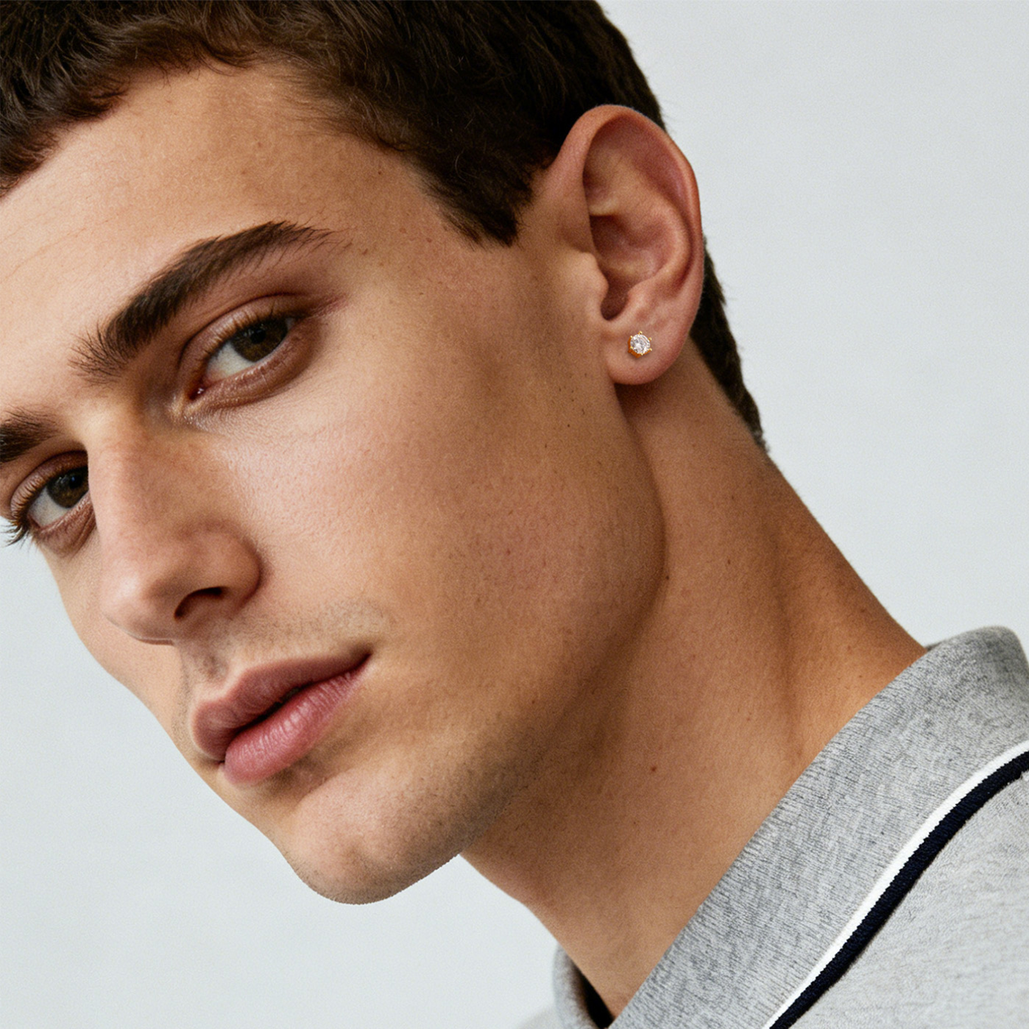 Six Prong Round Moissanite Stud Earrings in White Gold for Men-01