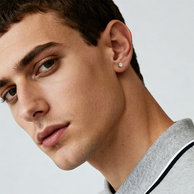 Six Prong Round Moissanite Stud Earrings in White Gold for Men-01