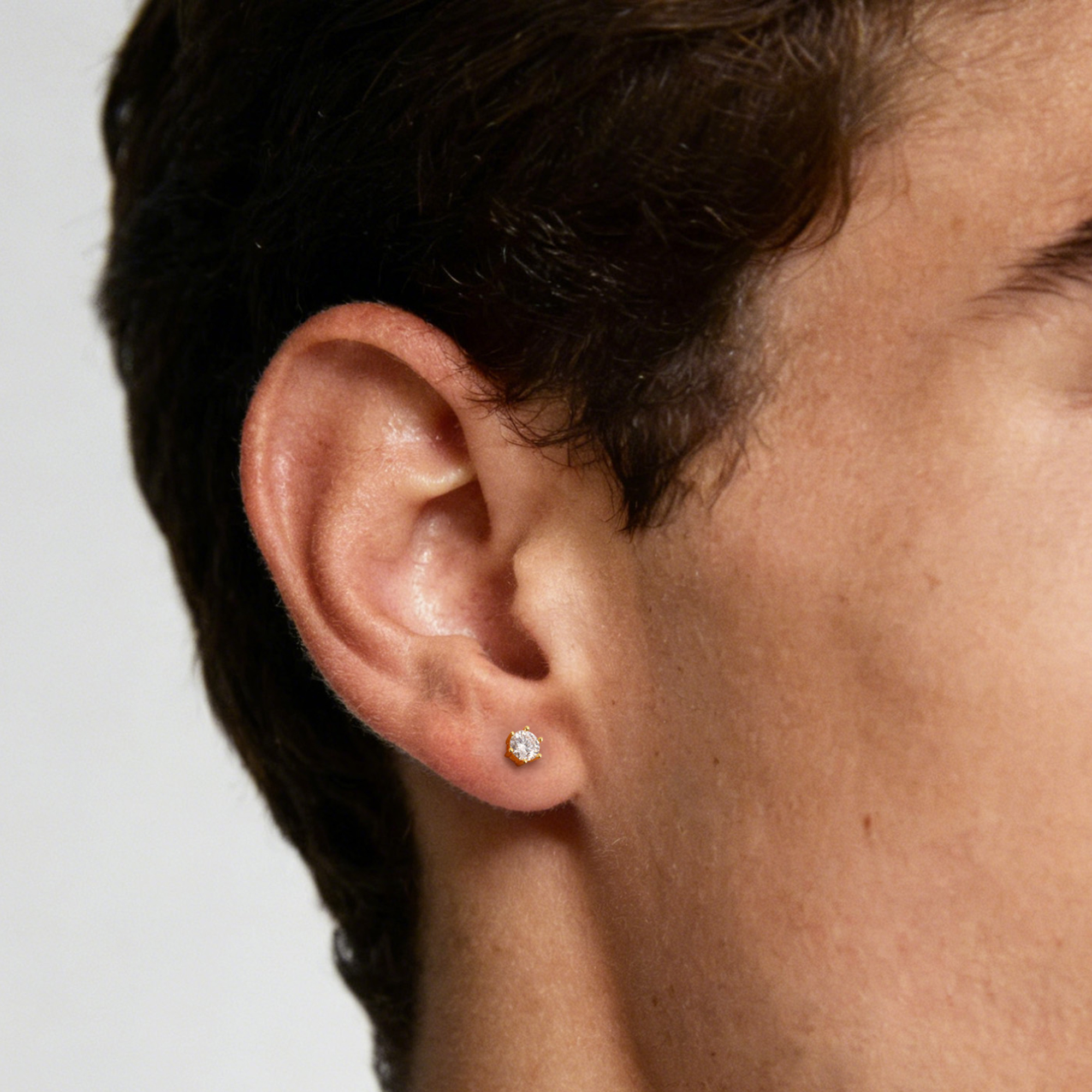 Six Prong Round Moissanite Stud Earrings in White Gold for Men-02