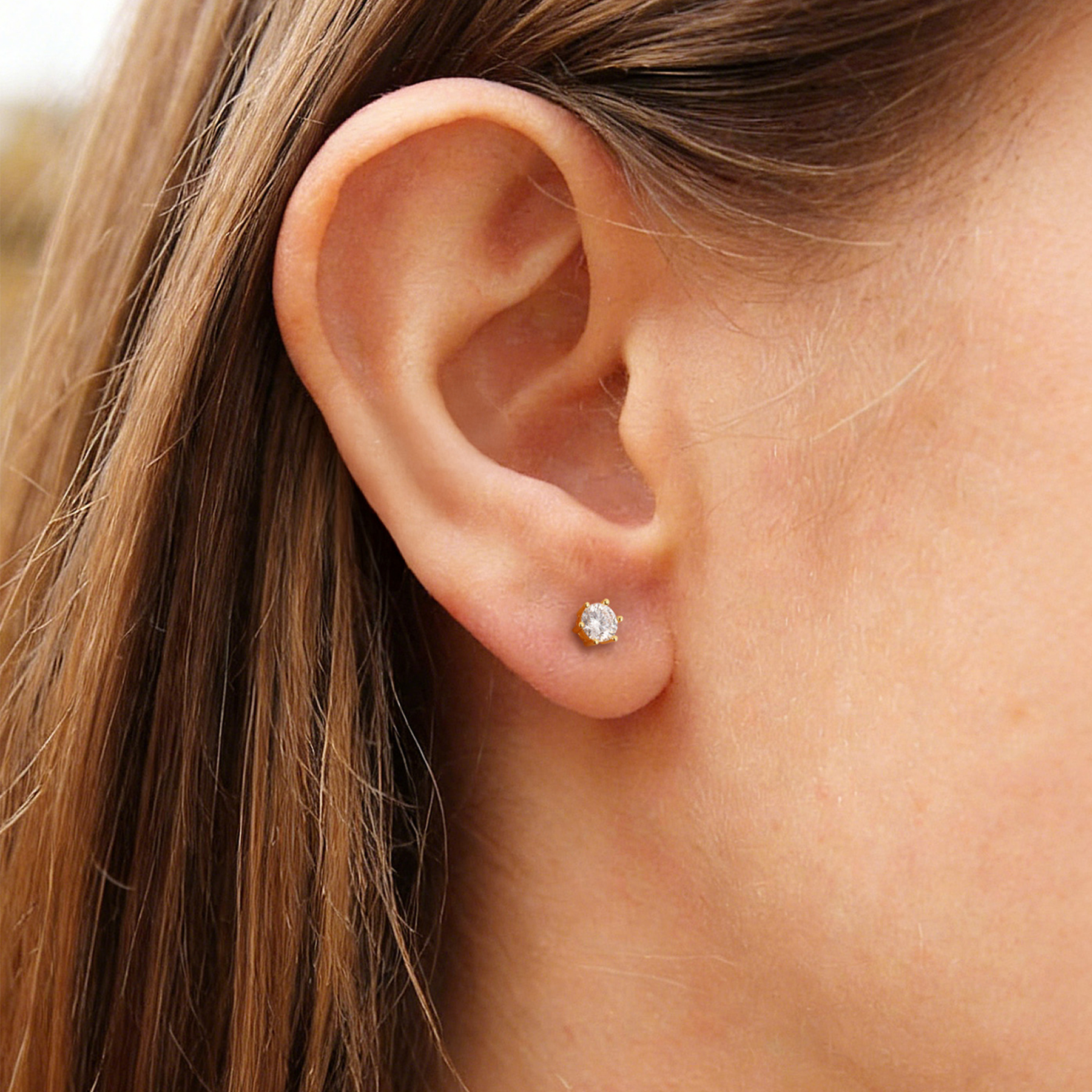 Six Prong Round Moissanite Stud Earrings in White Gold for Women-02