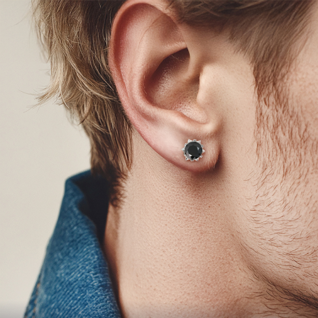 Snowflake Black Moissanite Stud Earrings in White Gold for Men