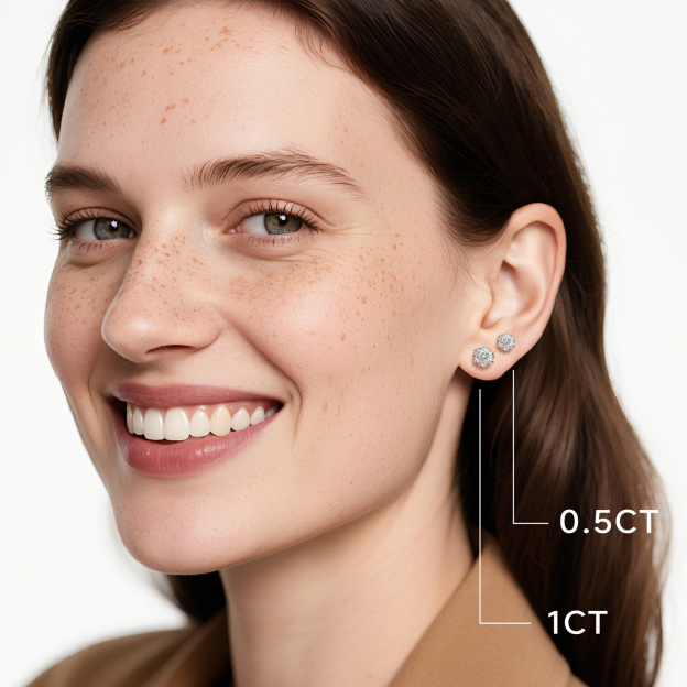 Snowflake Moissanite Stud Earrings in White Gold for Women-02