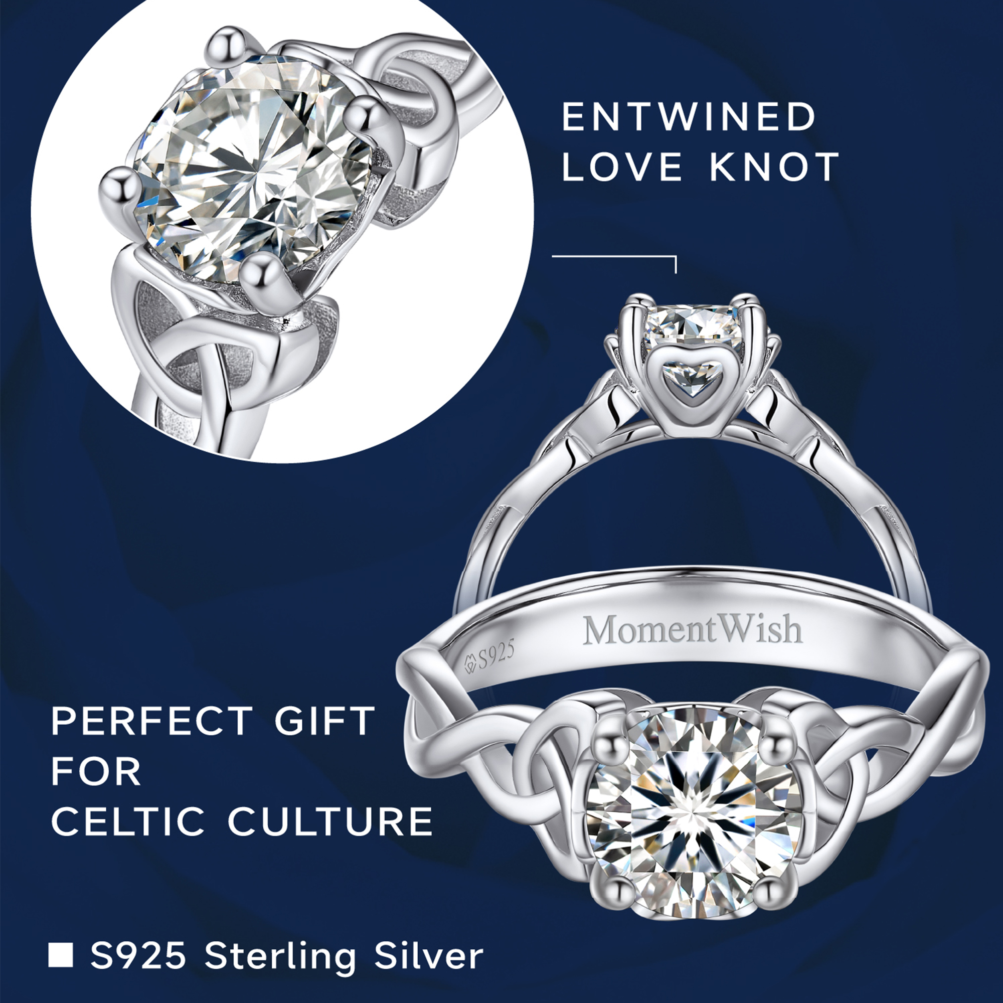 Solitaire Moissanite Celtic Knot Engagement Ring Details - Celtic Knot Design