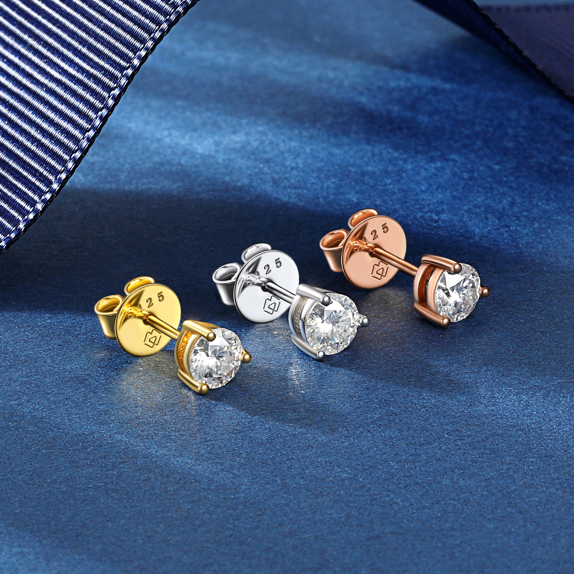 Three-Prong Round Moissanite Stud Earrings in Different Colors