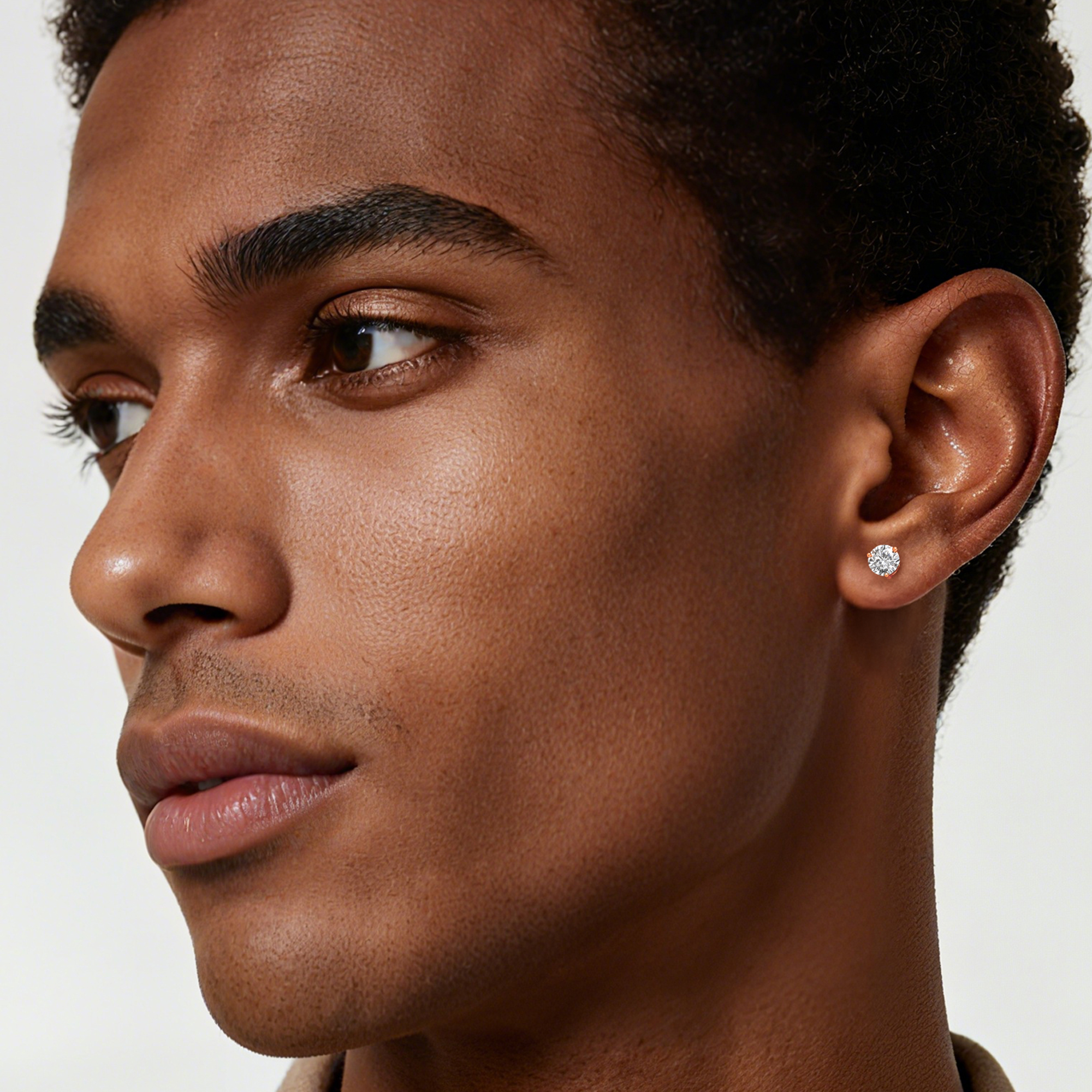 Three-Prong Round Moissanite Stud Earrings in Rose Gold for Men-01