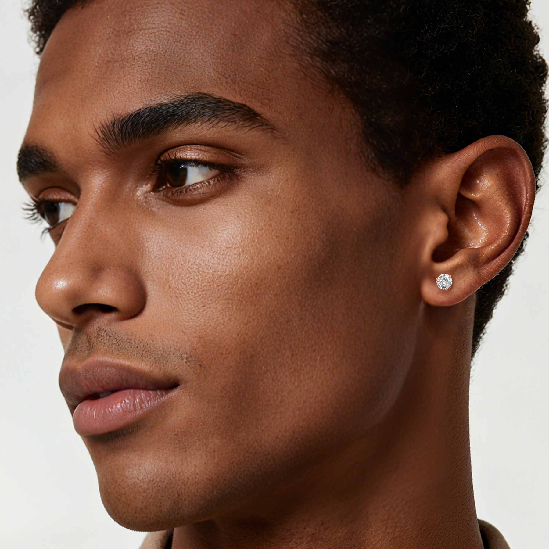 Three-Prong Round Moissanite Stud Earrings in Rose Gold for Men-01