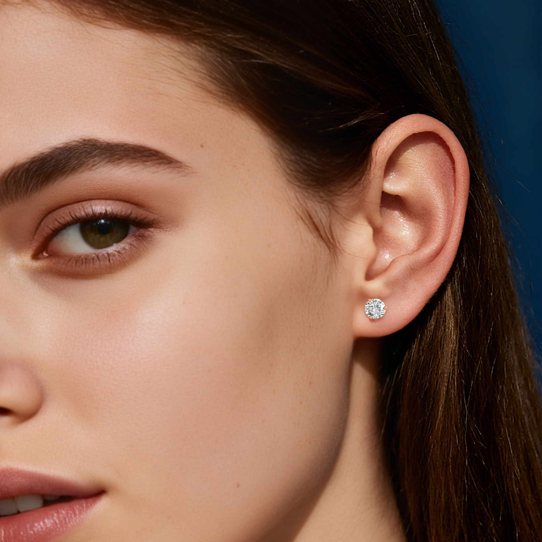 Three-Prong Round Moissanite Stud Earrings in Rose Gold for Women-01