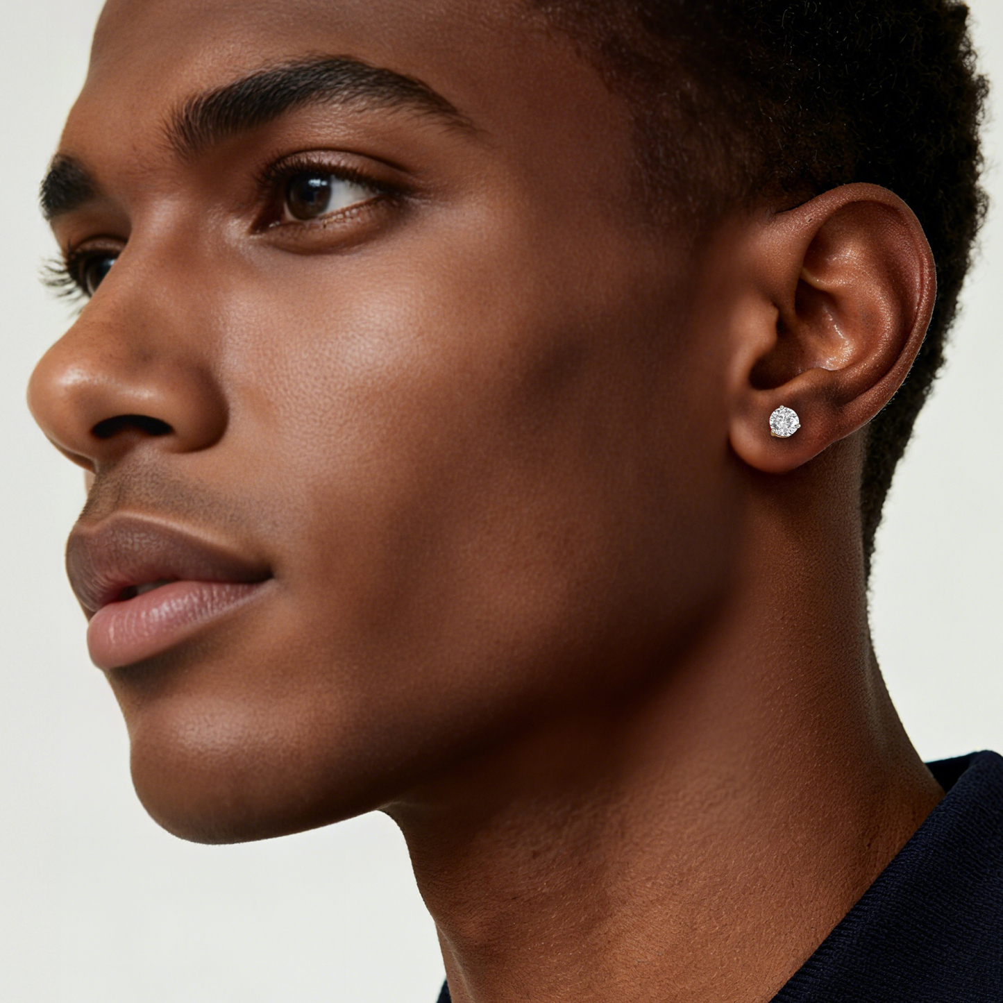 Three-Prong Round Moissanite Stud Earrings in White Gold for Men-01