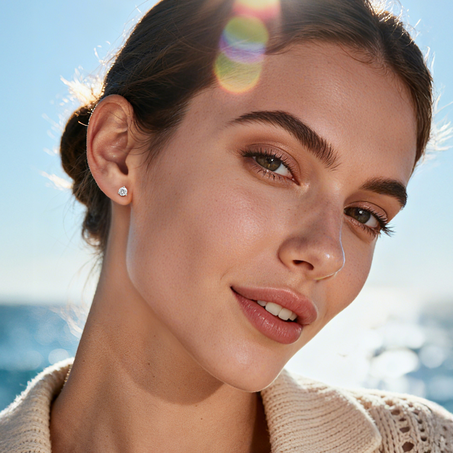 Three-Prong Round Moissanite Stud Earrings in White Gold for Women-03