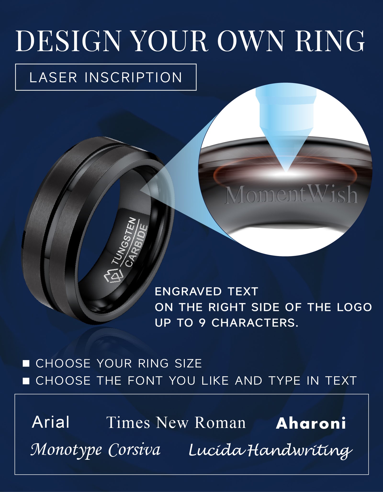 MomentWish Tungsten Carbide Band Ring For Men