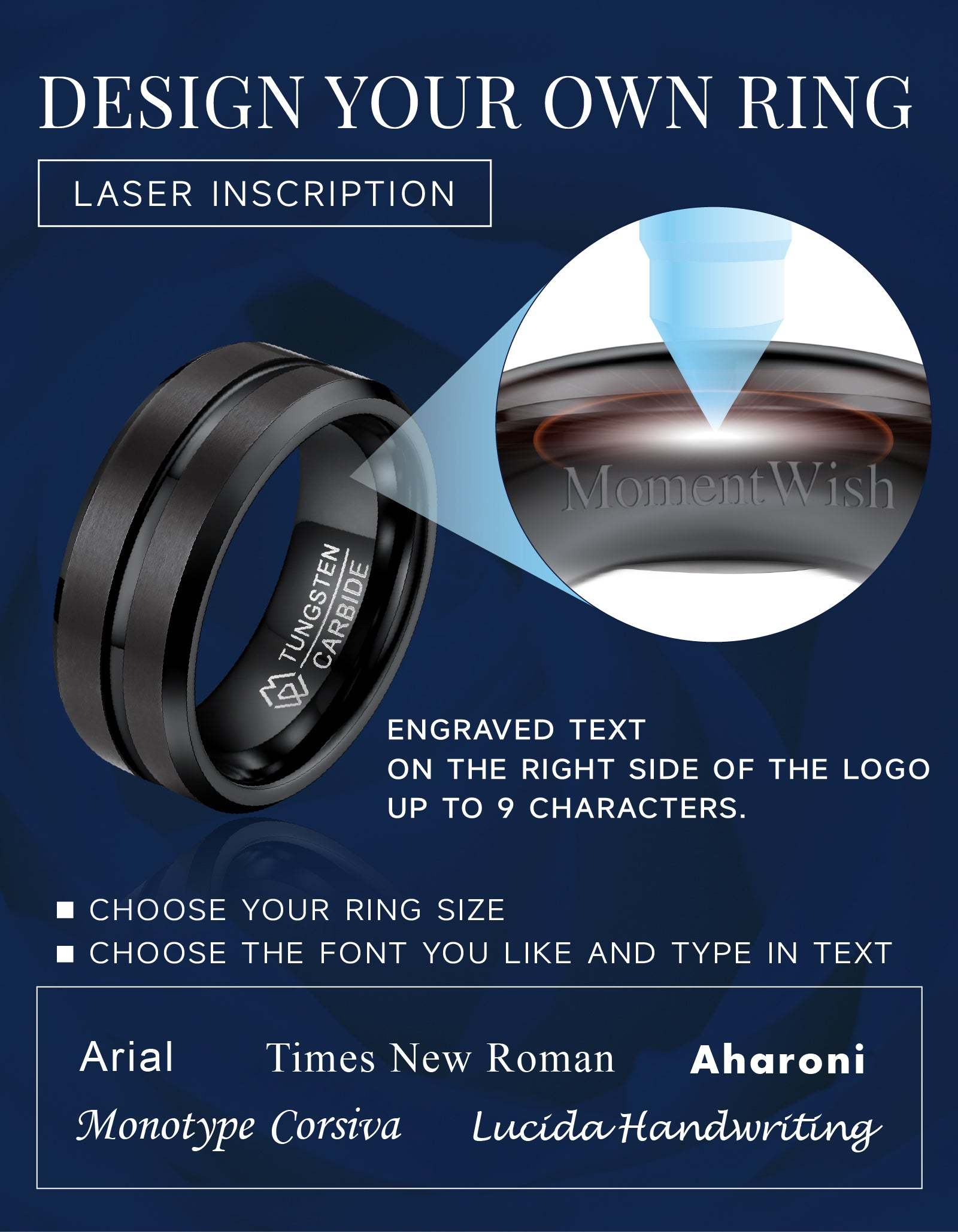 MomentWish Tungsten Carbide Band Ring For Men