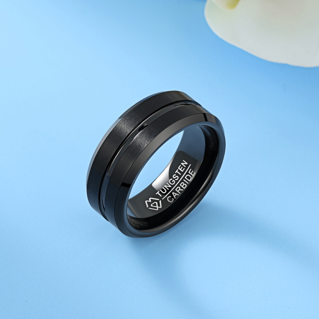 Tungsten Carbide Wedding Ring in Black Plated, Tungsten-01