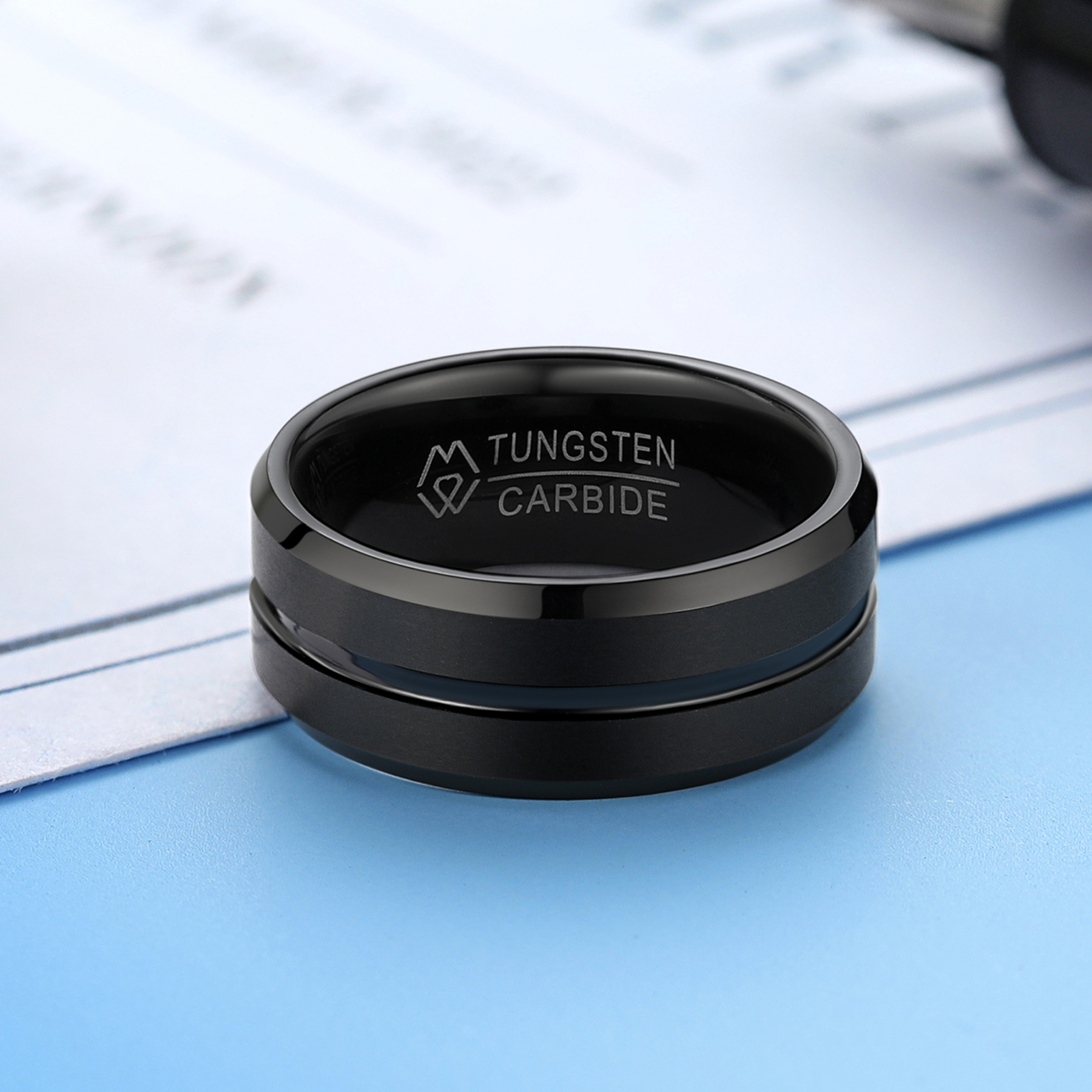 Tungsten Carbide Wedding Ring in Black Plated, Tungsten-02