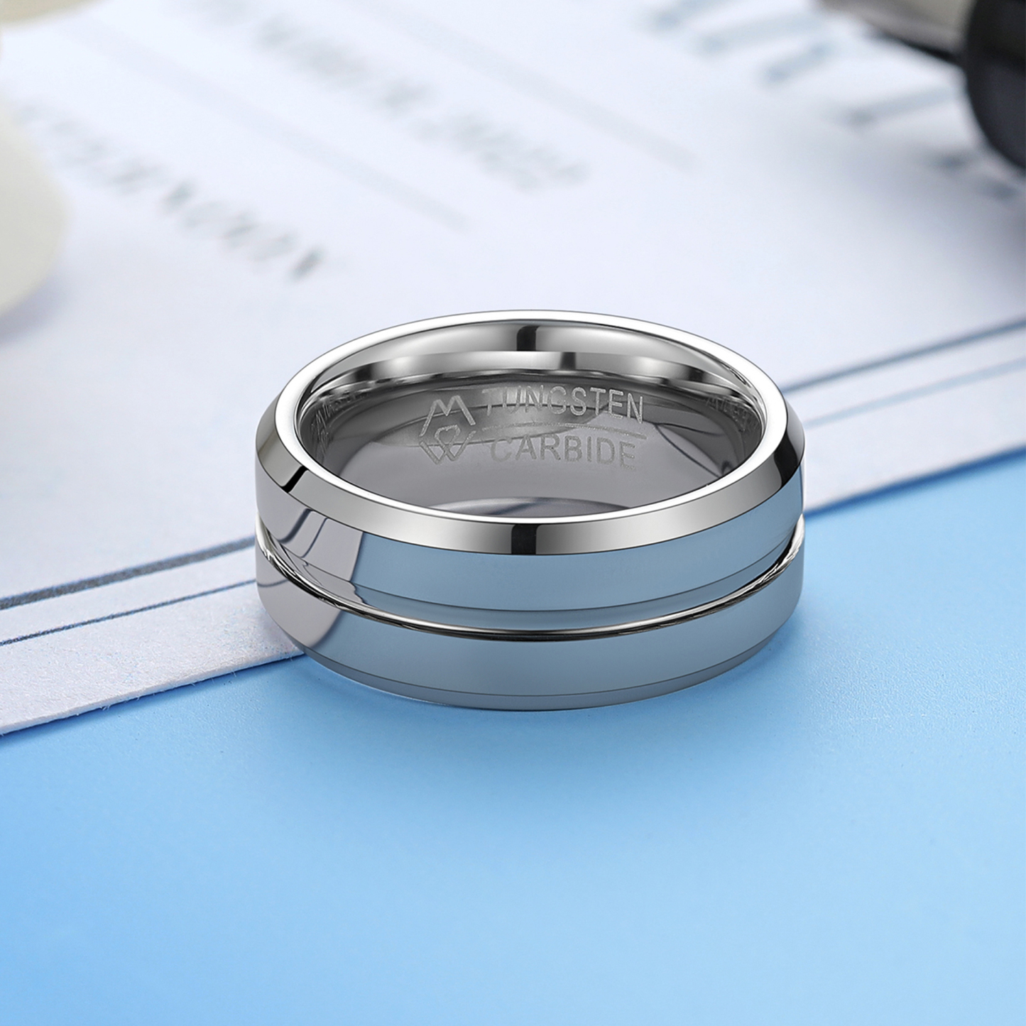 Tungsten Carbide Wedding Ring in White Gold, Tungsten-01